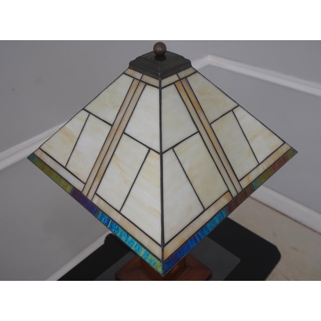 Mission Stickley Harvey Ellis Mission Oak Slag Glass Lamp For Sale - Image 3 of 11