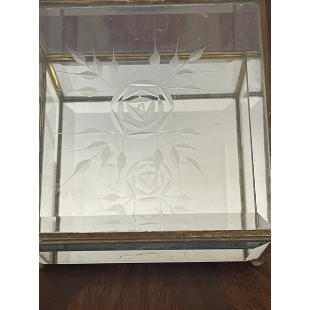 Antique Crystal Bevelled Glass Brass Box With Sea Shells For Sale - Image 4 of 9