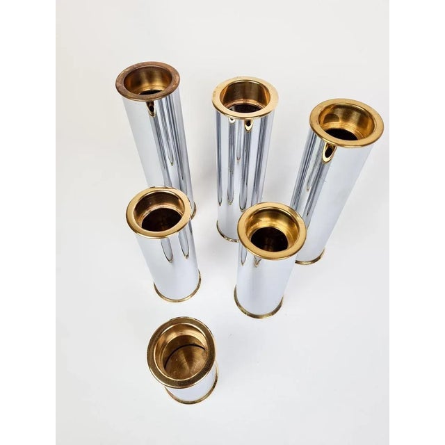 Metal Swedish Modern Candelholders in Brass and Steel from Englesson, Sweden, 1970s, Set of 6 For Sale - Image 7 of 11