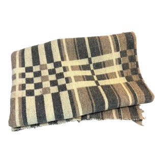 Brown/Tan Plaid Wool Blanket/Throw For Sale