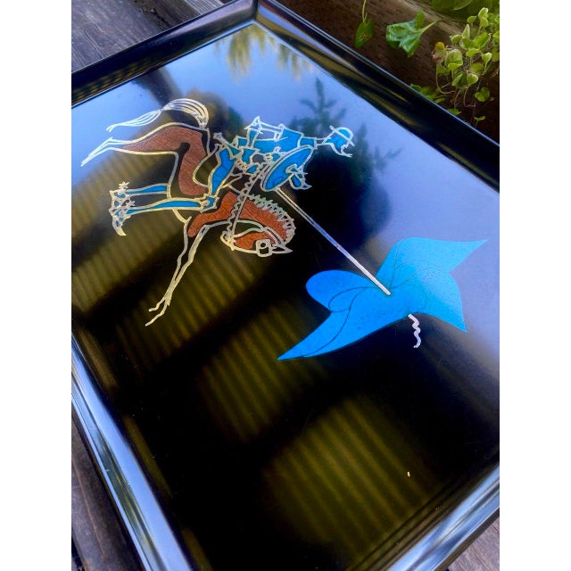 Vintage Couroc Monterey Don Quixote Horse & Rider Inlay Serving Tray – Rare Mid Century California Design For Sale In San Francisco - Image 6 of 11