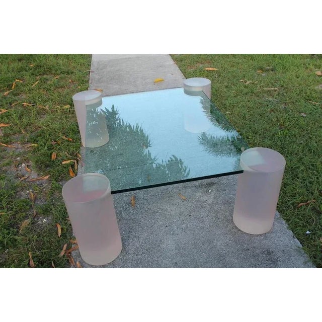 Pink Frosted Lucite Column Architectural Glass Coffee Cocktail Table For Sale - Image 4 of 11