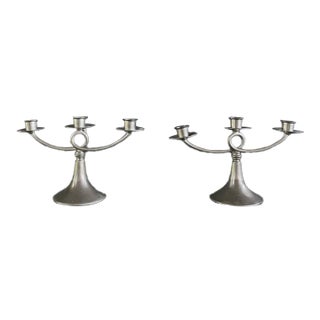 Pair of Vintage Plymouth Ks Pewter Candlestick Holders For Sale