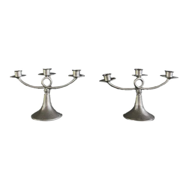 Pair of Vintage Plymouth Ks Pewter Candlestick Holders For Sale