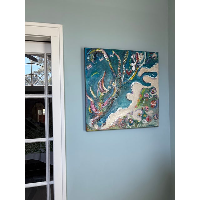 Sky Blue Aerial, Seascape, Original Oil Painting, Ocean Abstract Art For Sale - Image 8 of 14