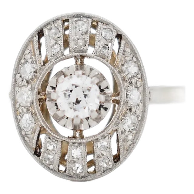 Art Deco Gold Platinum and Diamond Ring, Size 6.5 For Sale