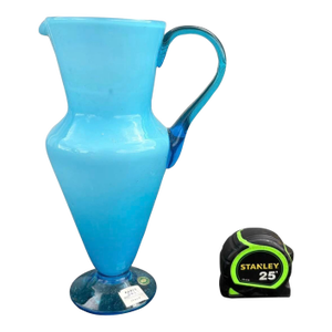 Vintage Balboa Venetian Sky Blue Glass Vase / Ewer With Original Label