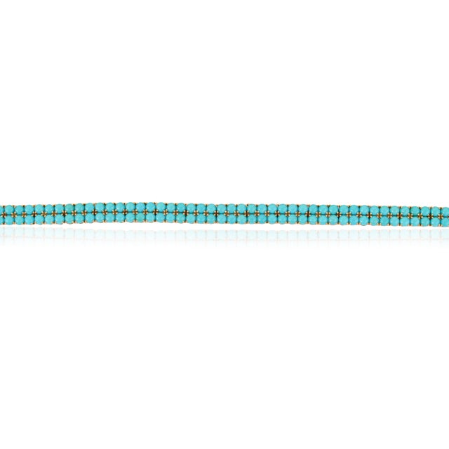 VR Jewels 14k Yellow Gold Double Beaded 9.85ct Turquoise Tennis Necklace for Women For Sale - Image 4 of 16