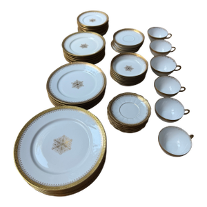 Antique Wm. Guérin Limoges Gold Encrusted Dinnerware Set - Large French Service (52 Pieces)