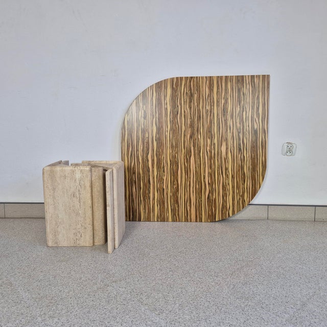 1970s Mid-Century Coffee Table in Travertine and Olive Wood Veneer, 1970s For Sale - Image 5 of 12