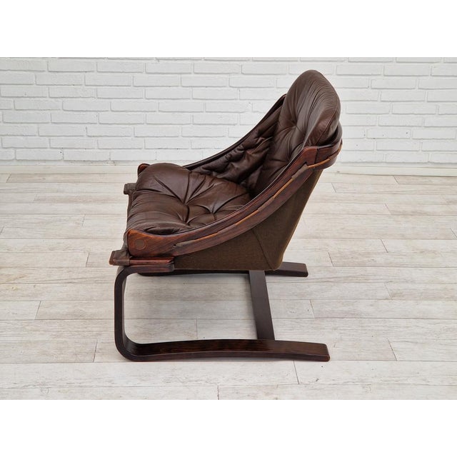 Textile Brown Leather Lounge Chair by Ake Fribytter for Nelo Sweden, 1970s For Sale - Image 7 of 18