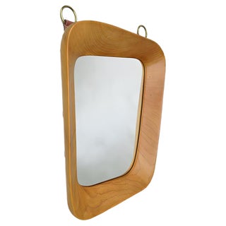 Scandinavian Organic Shaped Teak, Leather & Brass Wall Mirror, 1960s For Sale