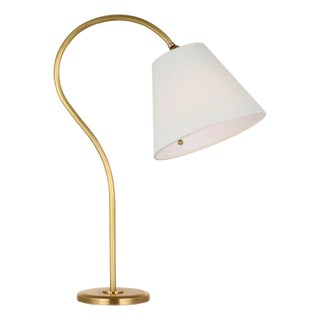 Amber Lewis by Visual Comfort Signature Dume 24" Arched Table Lamp in Hand-Rubbed Antique Brass with Linen Shade For Sale