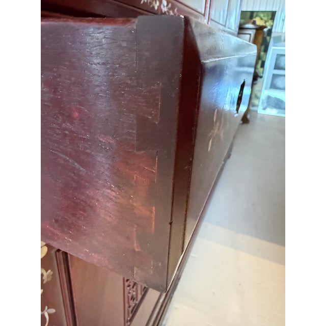 Vintage Chinese Rosewood Mother-of-Pearl Inlaid China Cabinet – 2 Pieces For Sale - Image 14 of 18