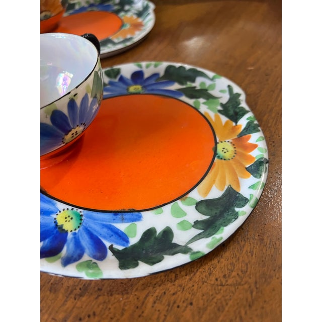 Set of 4, 1970s Orange and Blue Ceramic Plates and Teacups For Sale In Atlanta - Image 6 of 10