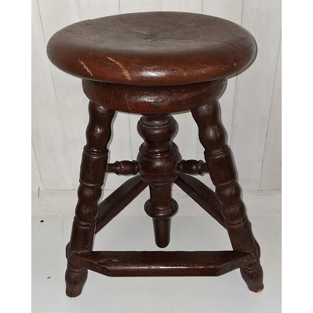Antique German Stool in Elm, 1890s For Sale - Image 4 of 6