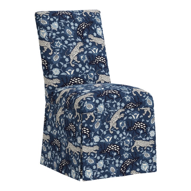 Slipcover Dining Chair in Leopard Blue For Sale