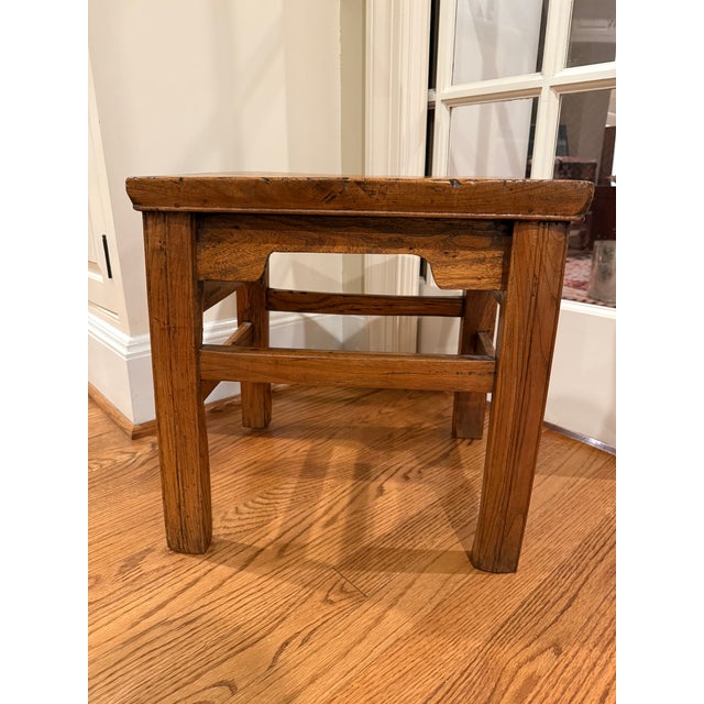 Antique Chinese Hardwood Elm Low Side Table / Stool For Sale - Image 4 of 17