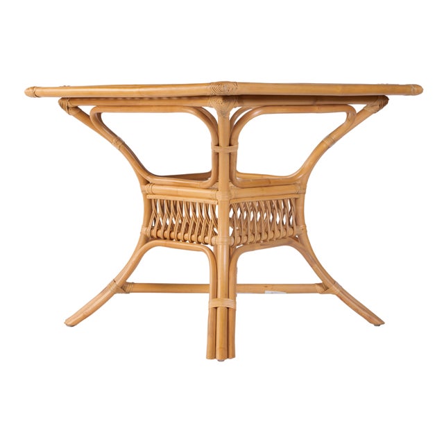 Antigua 34.25 in. W Square Rattan Glass Top Dining Table, Natural Rattan For Sale In Chicago - Image 6 of 8