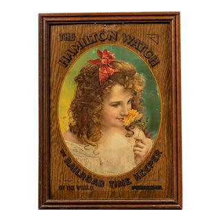 Framed Early 20th Century "Purity" Hamilton Watch Tin Litho Sign For Sale