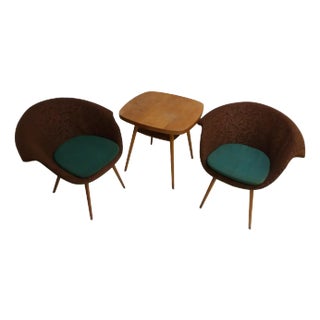 Armchairs & Coffee Table by Navratil, Czechoslovakia, 1960, Set of 3 For Sale