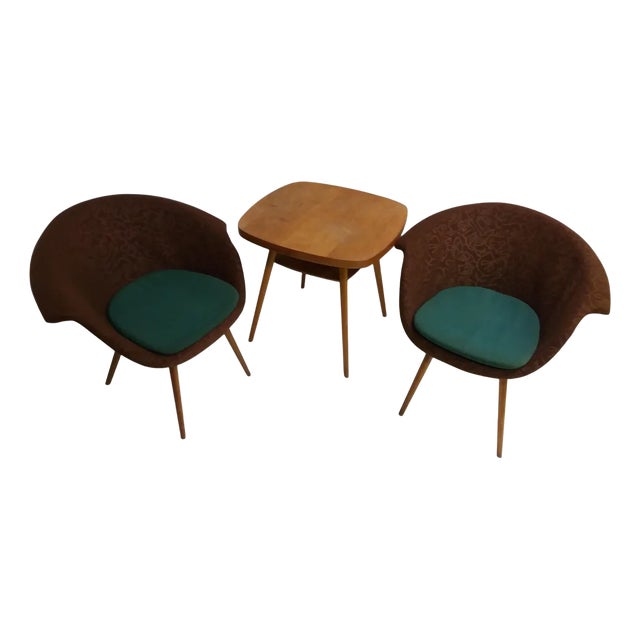Armchairs & Coffee Table by Navratil, Czechoslovakia, 1960, Set of 3 For Sale