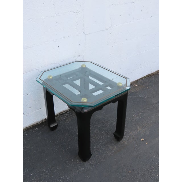 Hollywood Regency Black Painted Glass Top Side Tables a Pair 6901 For Sale - Image 16 of 18
