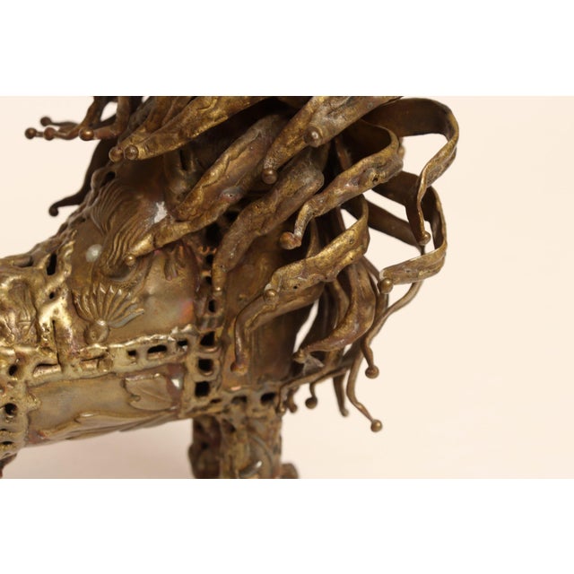 Vintage Brutalist Embossed Brass and Steel Lion Sculpture by Pal Kepenyes For Sale - Image 9 of 18