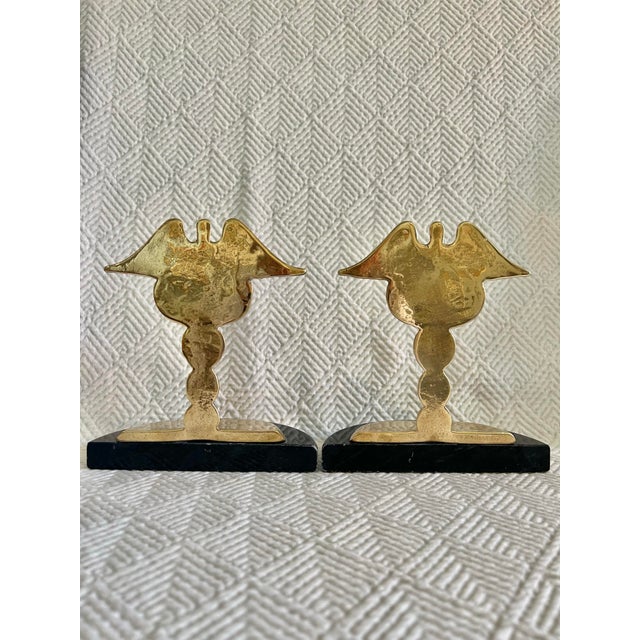 Vintage Andrea by Sadek Brass and Marble Caduceus Bookends - A Pair For Sale In New Orleans - Image 6 of 9