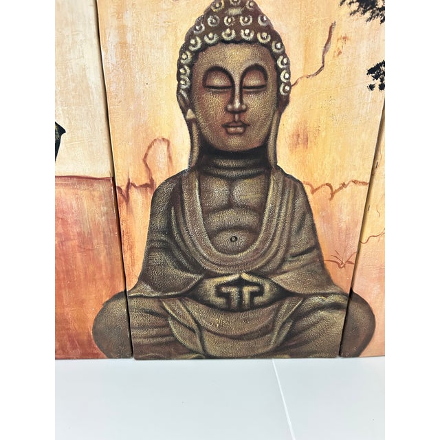 Indian Vintage Large Peaceful Sitting Buddha Three Canvas Painting For Sale - Image 3 of 11