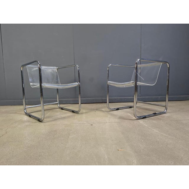 Acrylic Glass and Tubular Chrome Armchairs, 1970s, Set of 2 For Sale - Image 4 of 14