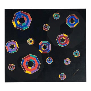 Madeline Weiss Signed Op Art Geometric Abstract Oil Painting For Sale