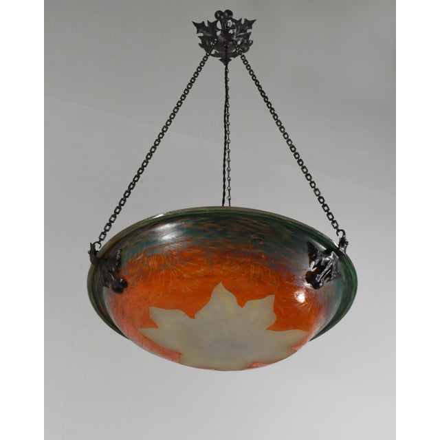 Art Deco Large French Art Deco Pendant Light by Le Verre Francais Schneider - 1925 Cameo Chandelier France For Sale - Image 3 of 17