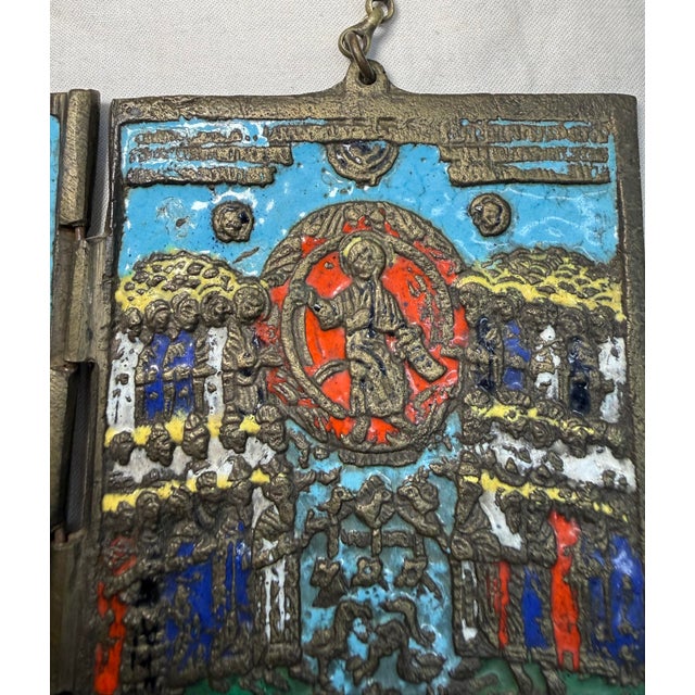 Antique 19th C. Russian Orthodox Enameled Bronze Folding Travel Icon (Skladen) For Sale - Image 9 of 11