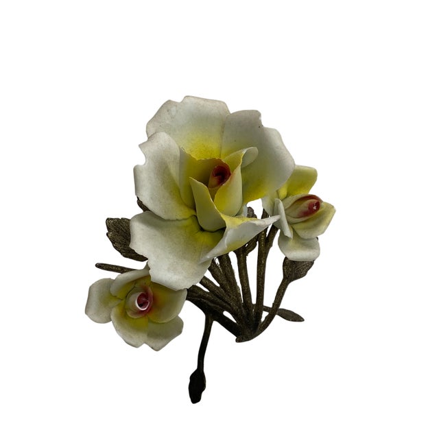 Vintage Capodimonte Porcelain Rose Bouquet on Metal Branch, Italy For Sale - Image 4 of 5