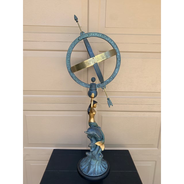 Vintage Coastal Mermaid on Dolphin Garden Armillary Sundial For Sale - Image 10 of 15