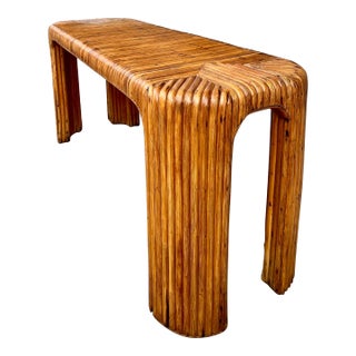 Split Reed Bamboo Waterfall Console Table | Attributed to Gabriella Crespi For Sale
