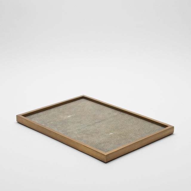 Kifu Paris Rectangular Tray in Grey Shagreen With Bronze Patina Brass Insert by Kifu Paris For Sale - Image 4 of 7