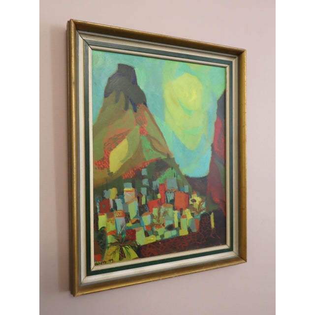 1949 Mid-Century Modern 'Sun Over the Hills' Vintage Expressive Landscape Oil Painting, Framed For Sale - Image 4 of 12
