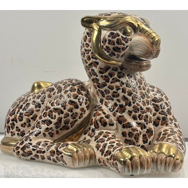 Pair of Vintage Garcia Imports Italian Hand-Painted Leopard Sculptures | Hollywood Regency Porcelain Leopards | Made in Italy, Circa 1965-1975 For Sale - Image 12 of 18