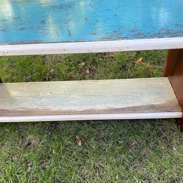 Victorian Child’s Blue and White Pine Bench Made From Reclaimed Wood For Sale - Image 3 of 7