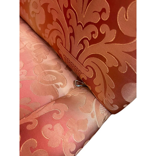 Kravet Furniture Coral Silk Damask Camelback Loveseat With Bullion Fringe For Sale - Image 9 of 14