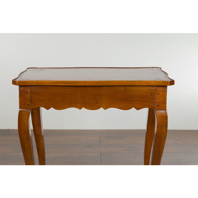 Wood French 19th Century Walnut Side Table with Leather Top and Long Lateral Drawer For Sale - Image 7 of 12
