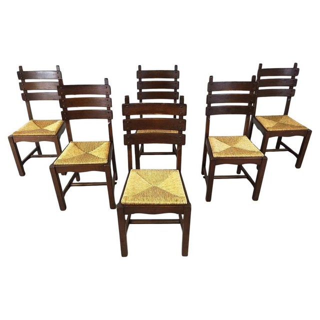 Vintage Brutalist Oak and Wicker Dining Chairs, 1960s, Set of 6 For Sale - Image 12 of 12