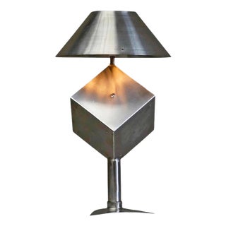 Large Postmodern Table Lamp in Brushed Steel, 1970s For Sale