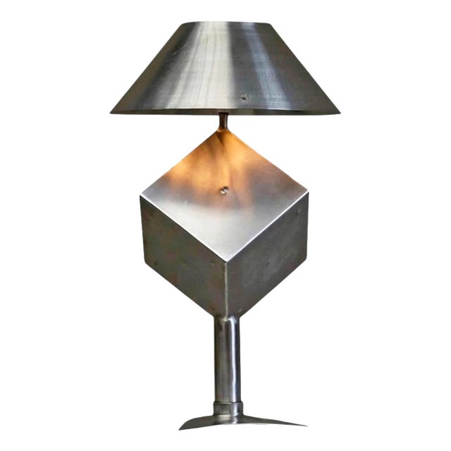 Large Postmodern Table Lamp in Brushed Steel, 1970s For Sale