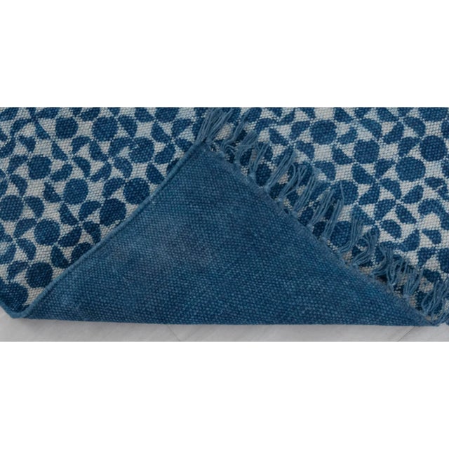 Textile Blue Indigo Hand Woven Bohemian Cotton Flatweave Kilim Rug, Boho Blue Rug 5x7Ft. For Sale - Image 7 of 18