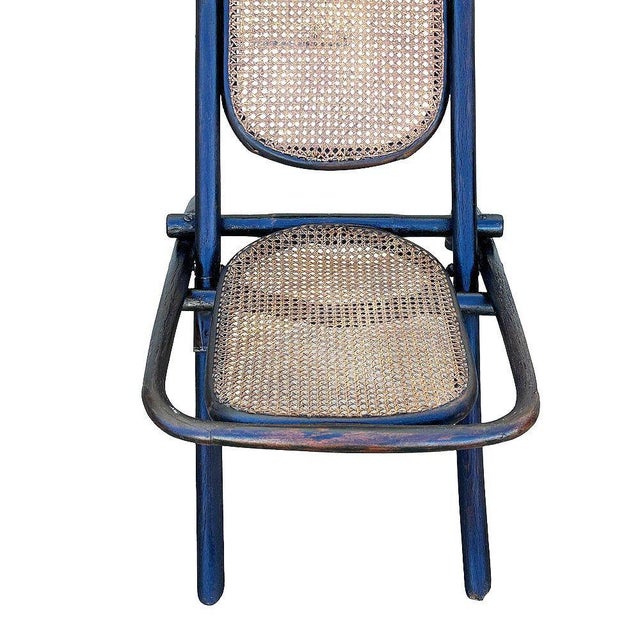 Wood Late 19th Century Vienna Secession Bent Oak & Cane Folding Chair No. 01 in Dark Stain Attributed to Thonet For Sale - Image 7 of 7