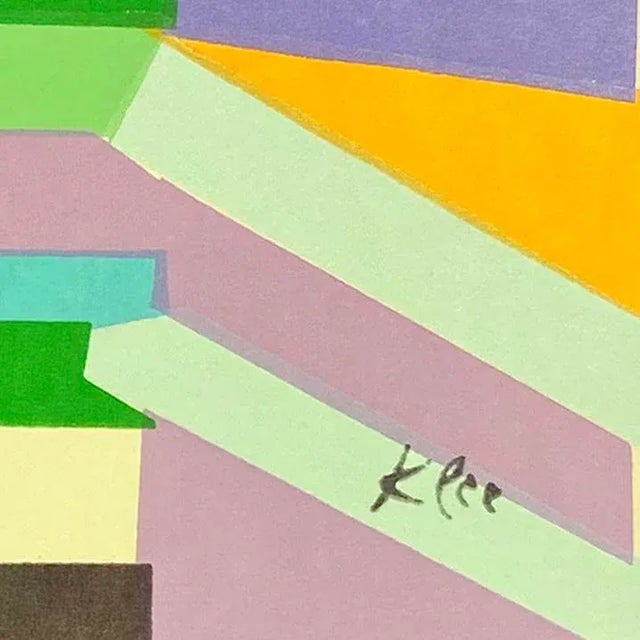 A bright and bold serigraph comprising an abstract field of polychrome geometric shapes harmoniously arranged to suggest...