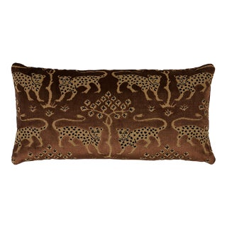Schumacher Woodland Leopard Velvet 24" Lumbar Pillow in Sepia For Sale
